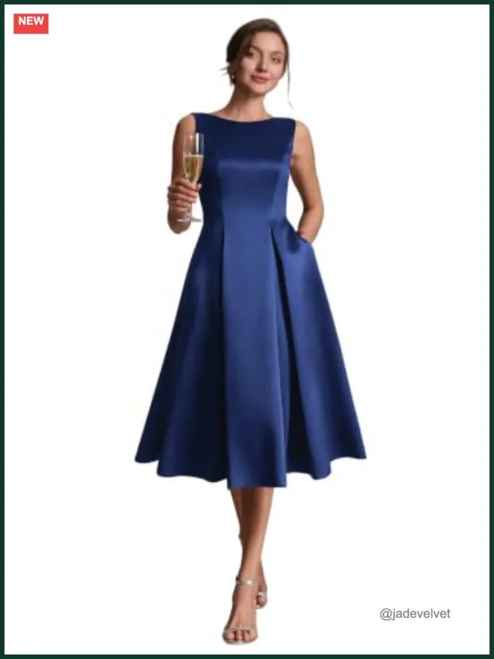 Satin Midi Dress with Pockets Sleeveless Cocktail Wedding Guest